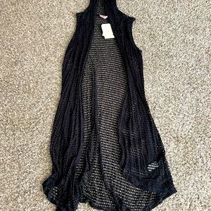 Black Hooded short sleeve netted cover up M